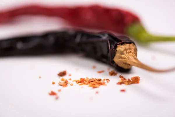 Chilli Powder Fresh Dried Peppers Table Background — Stock Photo, Image