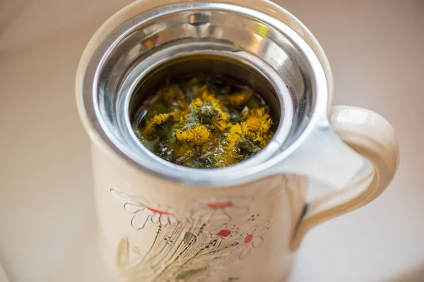 Diy Concept Ceramic Handmade Decorative Cup Hot Herbal Tea — Stock Photo, Image