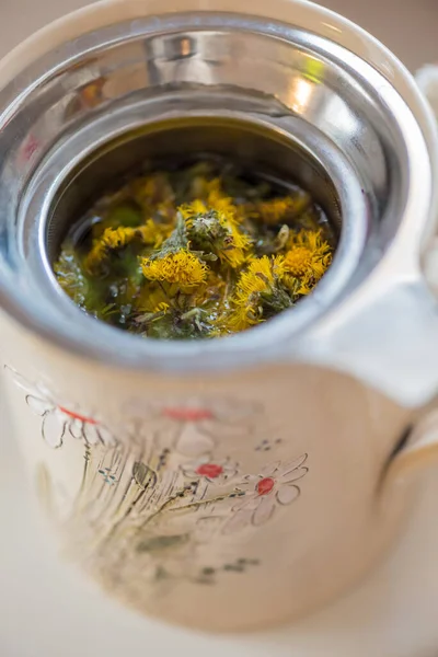 Diy Concept Ceramic Handmade Decorative Cup Hot Herbal Tea — Stock Photo, Image