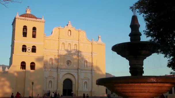 Kathedrale Von Comayagua Erleuchtet Von Einem Schönen Sonnenuntergang — Stockvideo