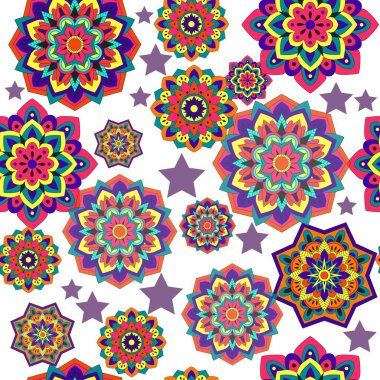 Bitkiler ve çiçek elementleriyle renksiz desen. Parlak psikedelik arka plan. Vektör illüstrasyonu