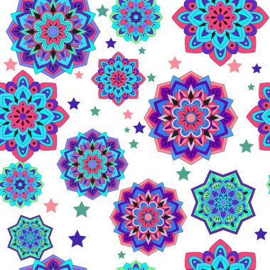 Bitkiler ve çiçek elementleriyle renksiz desen. Parlak psikedelik arka plan. Vektör illüstrasyonu