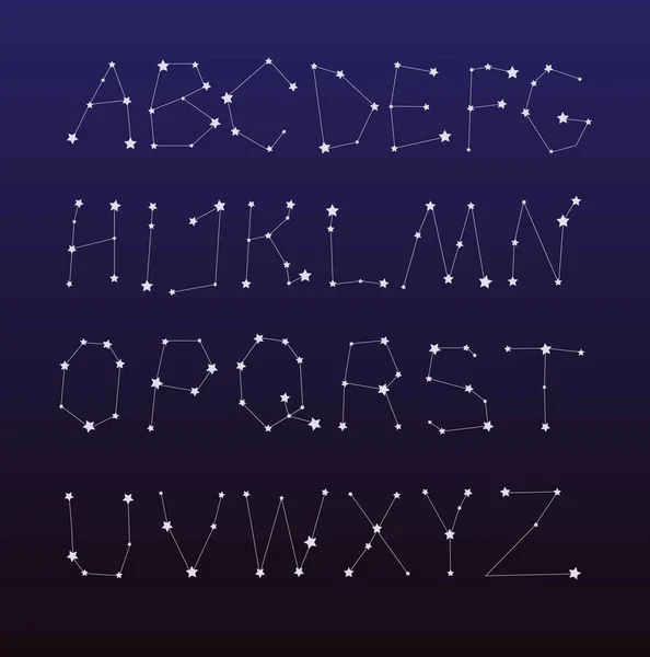 Set of alphabet letters like starry constellations. Vector illustration. — Stock Vector