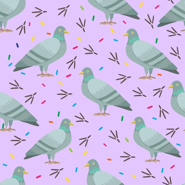Seamless pattern with cute cartoon pigeons. Vector illustration.