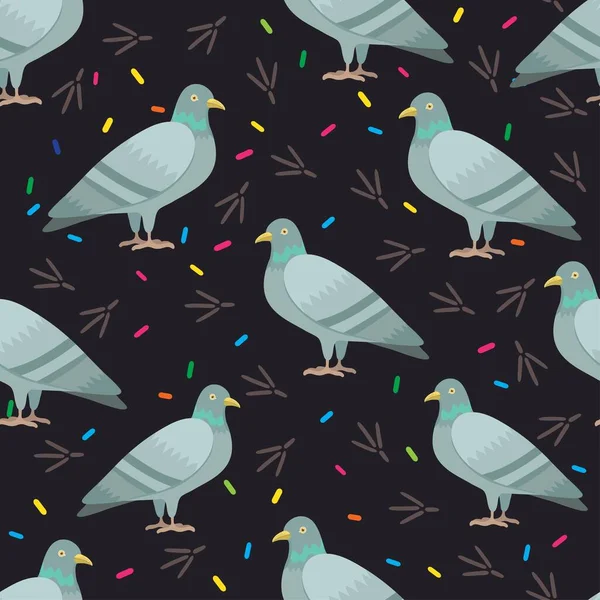 Seamless pattern with cute cartoon pigeons. Vector illustration. — Stock Vector