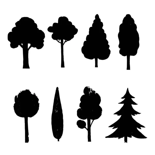 Ensemble de formes noires d'arbres. Illustration vectorielle. — Image vectorielle