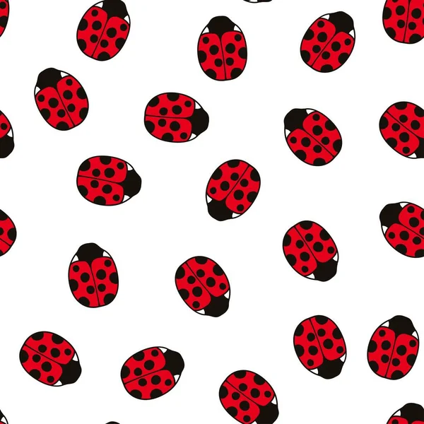 Seamless pattern with cute ladybugs and curly abstract line elements. Vector illustration. — Stock Vector