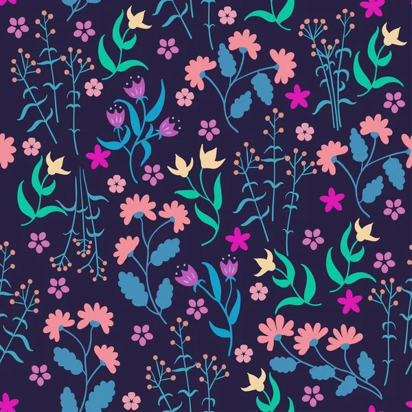 可愛い小花とシームレスなパターン。ベクトル花の背景. — ストックベクタ