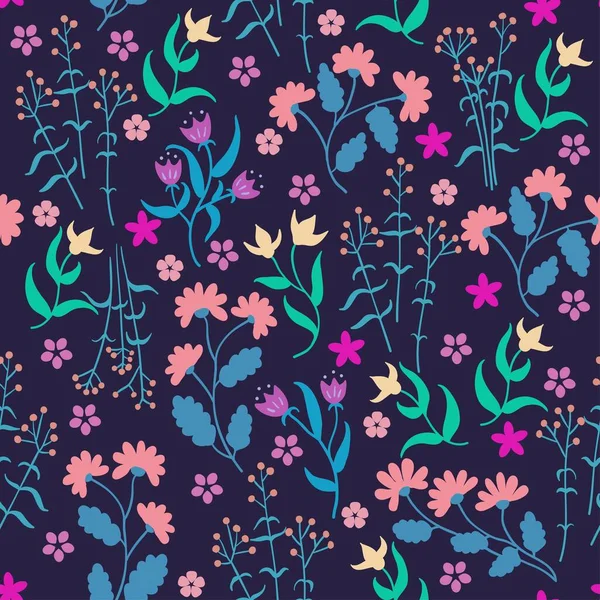 Patrón sin costuras con flores pequeñas y lindas. Fondo floral vectorial . — Archivo Imágenes Vectoriales