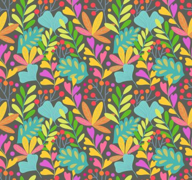 Vektör bitki elementleri, yapraklar ve böğürtlenlerle kusursuz doku.