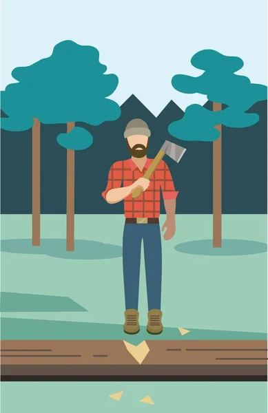 Ilustración vectorial con madera en el bosque. Ilustración vectorial de la industria forestal . — Vector de stock