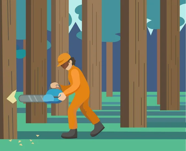 Ilustración vectorial con madera en el bosque. Ilustración vectorial de la industria forestal . — Vector de stock