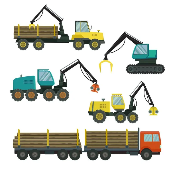 Big set of forestry vehicle. Vector illustration. — Stock Vector