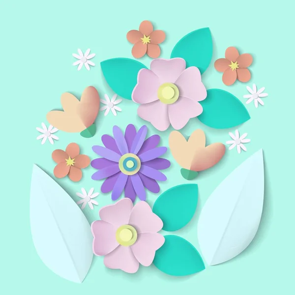 Bannière florale mignonne dans le style de coupe de papier. Illustration vectorielle. — Image vectorielle