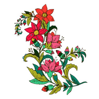 Beyaz arka planda izole edilmiş zarif bir çiçek dalı. Vektör illüstrasyonu.