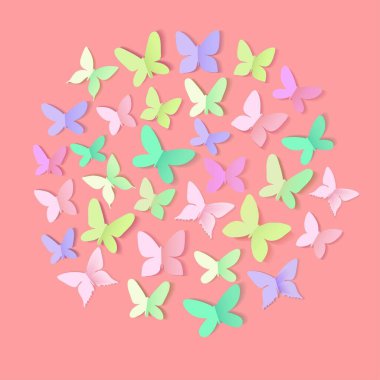 Kelebeklerle kesilmiş kağıt üzerinde şirin afişler. Vektör illüstrasyonu.