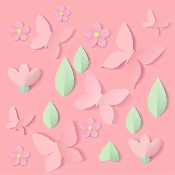 Söt banner i pappersskuren stil med fjärilar. Vektorillustration. — Stock vektor