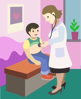 Çocuk doktoru ve küçük çocukla hoş bir illüstrasyon..