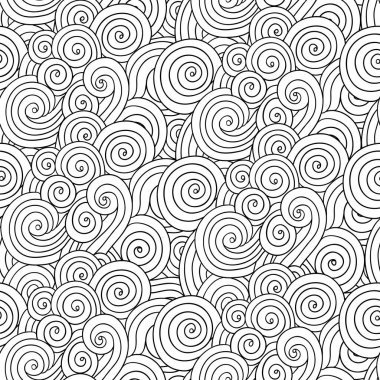 Tasarım ve boyama kitapları için bitki ve çiçek elementleriyle siyah ve beyaz doğrusal kusursuz desen. 