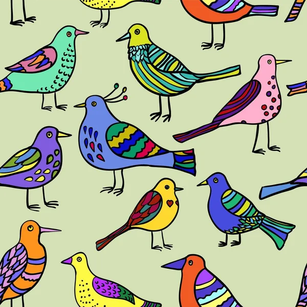 귀여운 만화 낙서 새가 그려져 있는 무감각 한 무늬. — 스톡 벡터