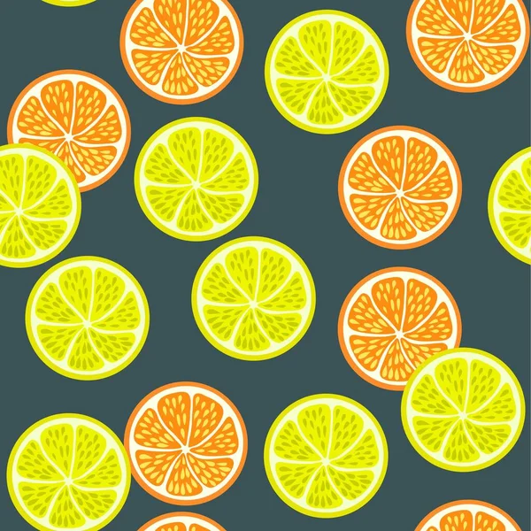 주스 레몬과 오렌지 슬라이스를 곁들인 기름기없는 무늬. — 스톡 벡터