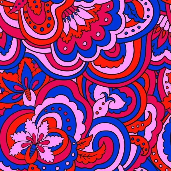 Psychédélique motif floral sans couture coloré — Image vectorielle