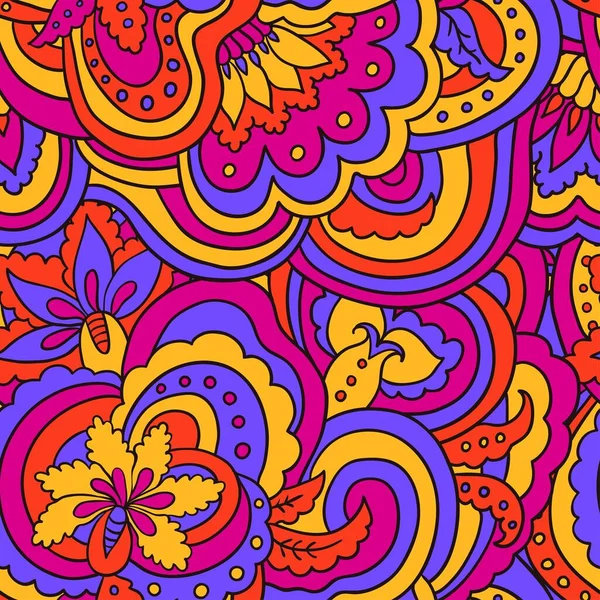 Psykedeliska färgglada blommig sömlös mönster — Stock vektor
