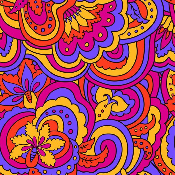 Psychedelic colorful floral seamless pattern