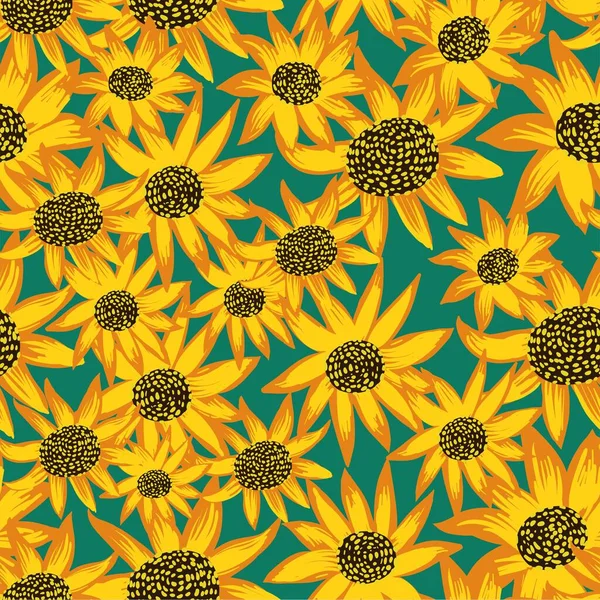 Seamless pattern with original elegance sunflowers — Stock Vector