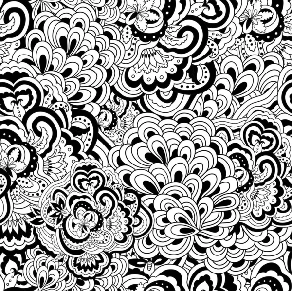 Sömlös mönster med linje konst abstrakta blommiga element — Stock vektor