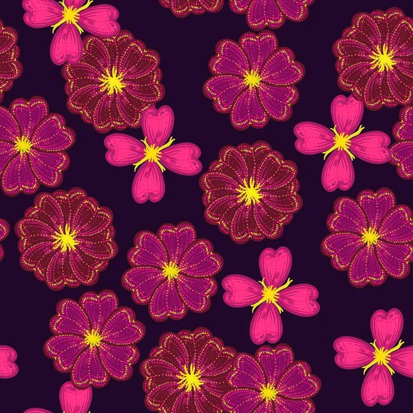 Patrón retro brillante y colorido sin costuras con flores — Vector de stock