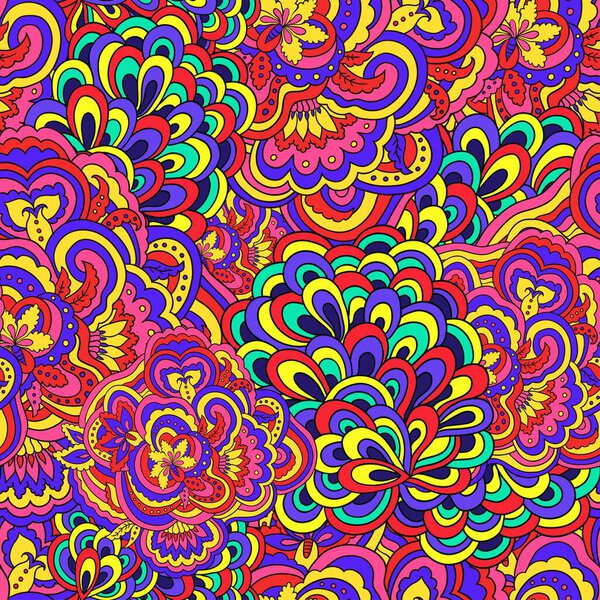 Psychedelic colorful floral seamless pattern