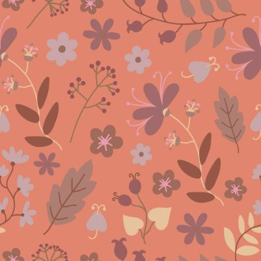 Şirin bitkiler ve çiçeklerle kusursuz desen. 