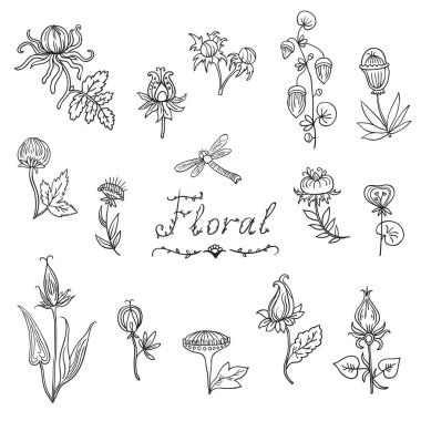 Otomat ve tebrik kartları için sevimli soyut çiçek elementleri.