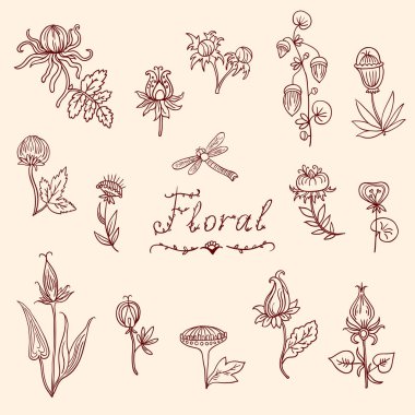 Otomat ve tebrik kartları için sevimli soyut çiçek elementleri.