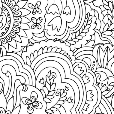 Kıvrımlı karalama motifleri olan siyah ve beyaz psikedelik desen.