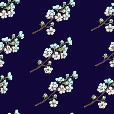 Çiçekli kiraz dallarıyla kusursuz desen.