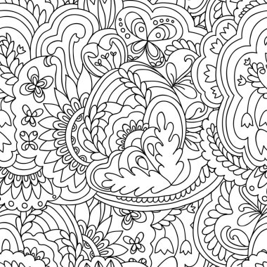 Kıvrımlı karalama motifleri olan siyah ve beyaz psikedelik desen.