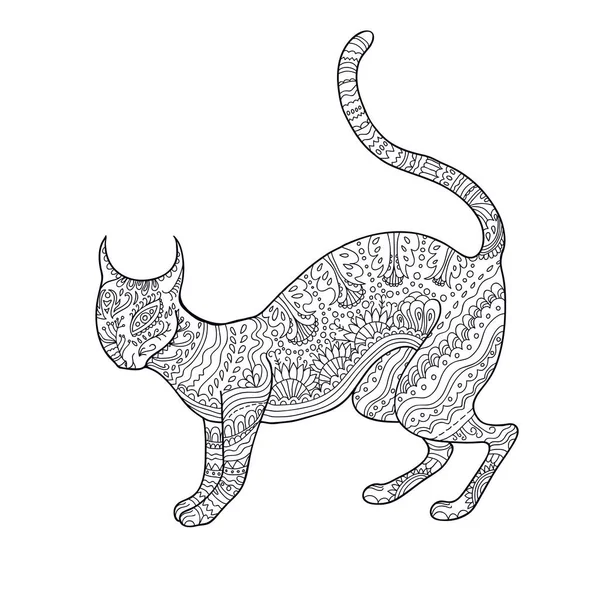 Gato psicodélico ornamental de Zentagl, aislado en blanco. — Vector de stock