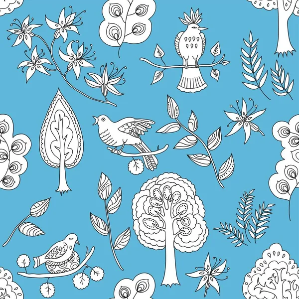 Απρόσκοπτη μοτίβο με καταπληκτικά πουλιά και λουλούδια — Διανυσματικό Αρχείο