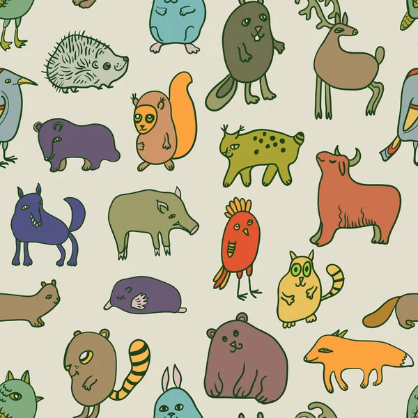 Bezešvé vzor s roztomilé kreslené čmáranice zvířata — Stockový vektor