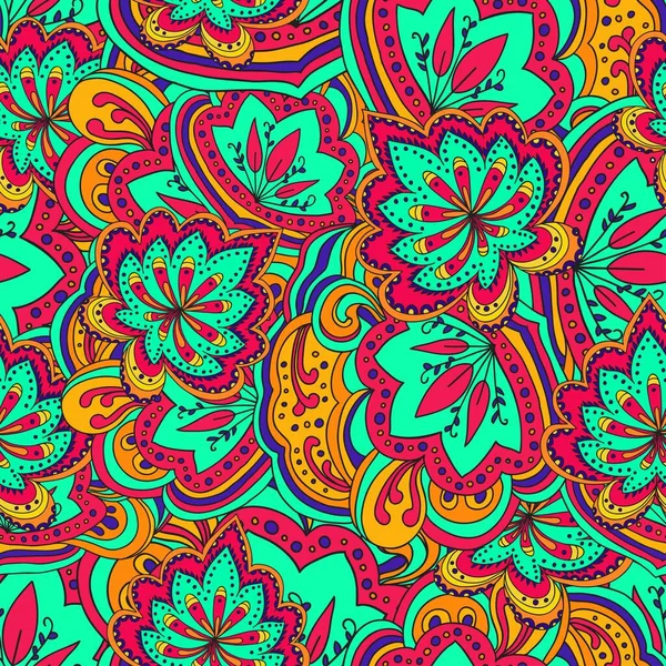 Абстрактный красочный орнаментальный узор с цветочными элементами пейсли — стоковый вектор