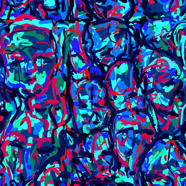 Origineel naadloos patroon met menselijke gezichten abstract schildermotief — Stockvector