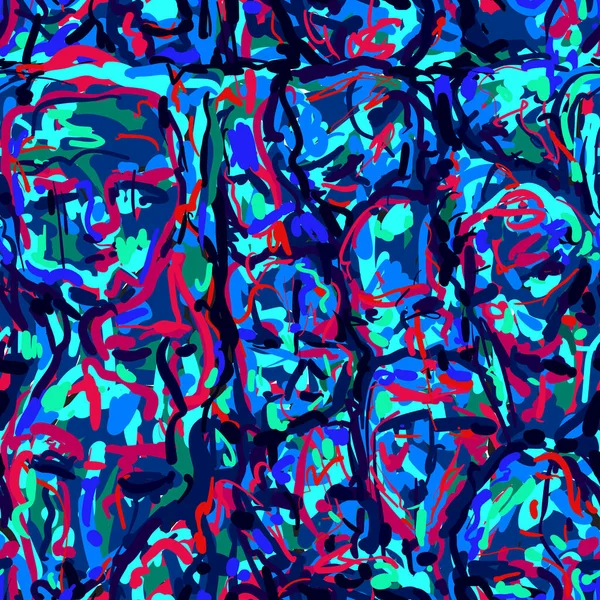 Motif original sans couture avec des visages humains motif de peinture abstraite — Image vectorielle