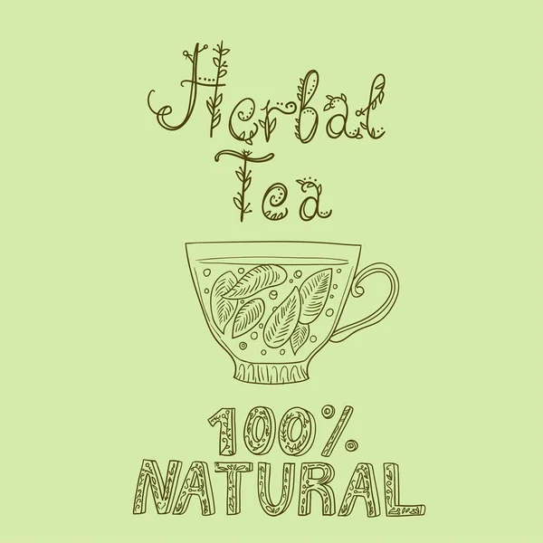 Tea cup with organic herbal tea. Hand drawing. — Stock Vector