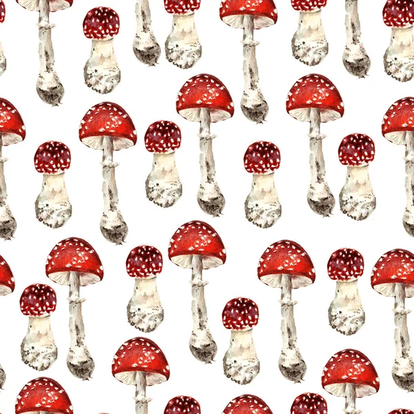 Padrão sem costura com cogumelos florestais. Ilustração realista aquarela — Fotografia de Stock