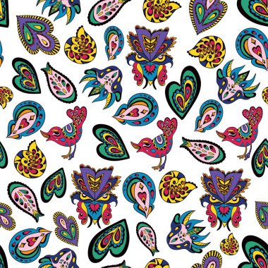 Çılgın renkli süsleme elementleriyle kusursuz psikedelik desen.