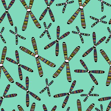 Renkli kromozomları olan kusursuz bir desen. Vektör çizimi. Biyolojik arkaplan.