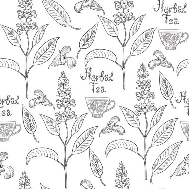 Adaçayı ve çiçeklerle kusursuz desen.