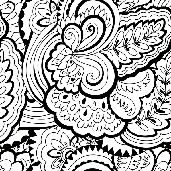 Nahtloses psychedelisches Muster mit verrückten schwarz-weißen Zierelementen. — Stockvektor